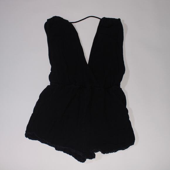 Billabong Black 100% Cotton Mini Romper With Deep Plunging Neckline Size S - Picture 1 of 4